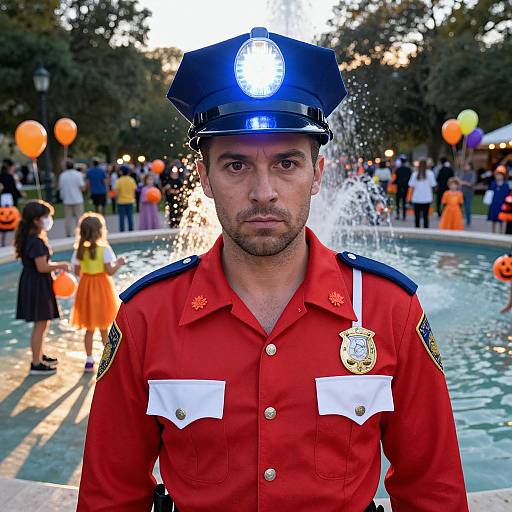 Vibrant Halloween Police Costume Scene