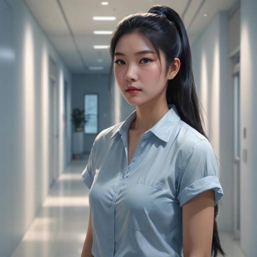 Asian woman in hallway portrait