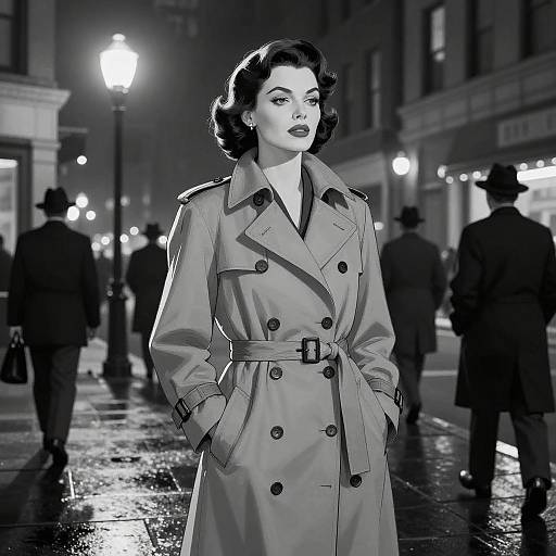 Dramatic Noir Woman in City Nightscape