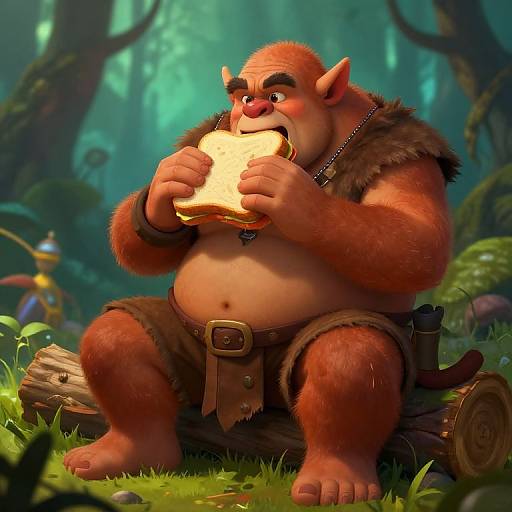Plump Ogre Enjoying Giant Sandwich
