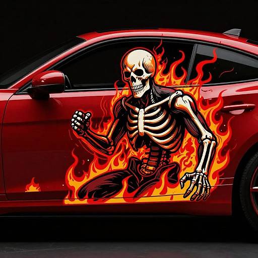 Edgy Skeletal Flames Car Decal