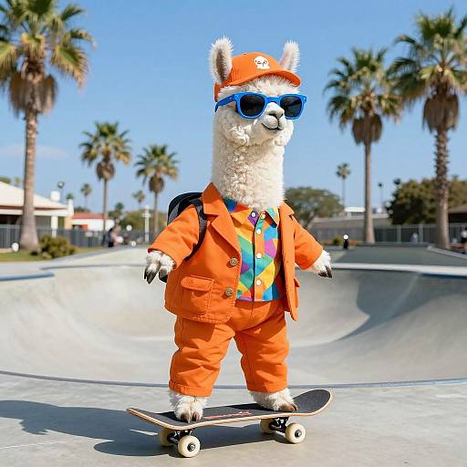 Fashionable Llama Skateboarding Outdoors