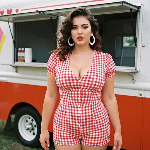 Retro Curvy Woman at Food Truck Festival