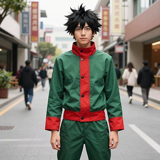 Hero Academia Cosplay Man in Green and Red Outfit