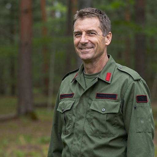 Smiling Middle-Aged Man in Forest