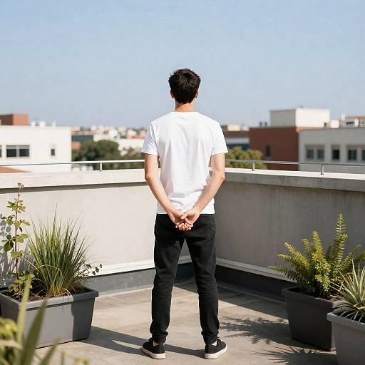 Contemplative Man Against City Backdrop