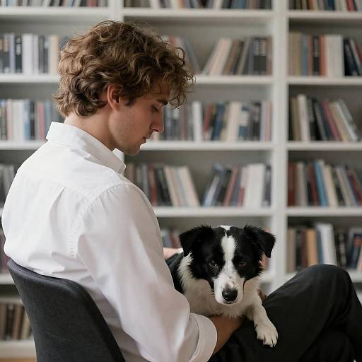 Contemplative Man with Dog in Studio