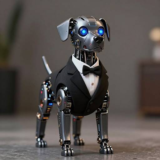 Cyberpunk Robot Dog in Tuxedo