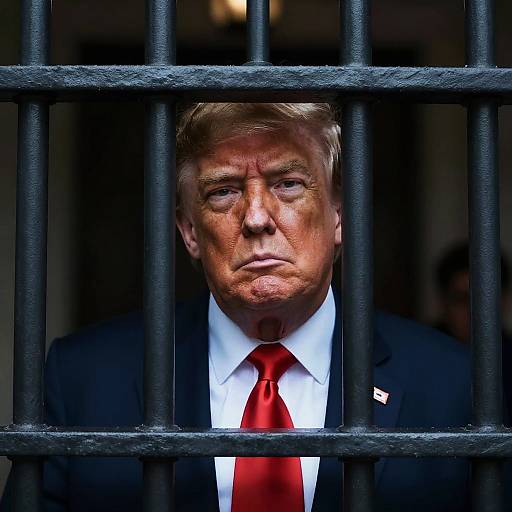 Trump Behind Bars in Moody Shadows