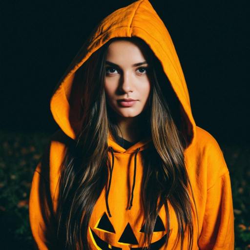 Young Woman in Halloween Pumpkin Hoodie