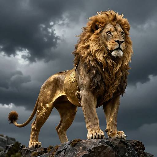 Majestic Lion Warrior on Cliff