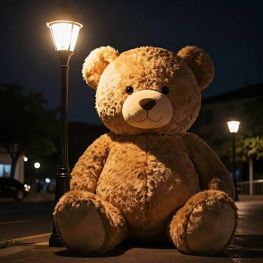 Realistic Giant Teddy Bear Night Scene