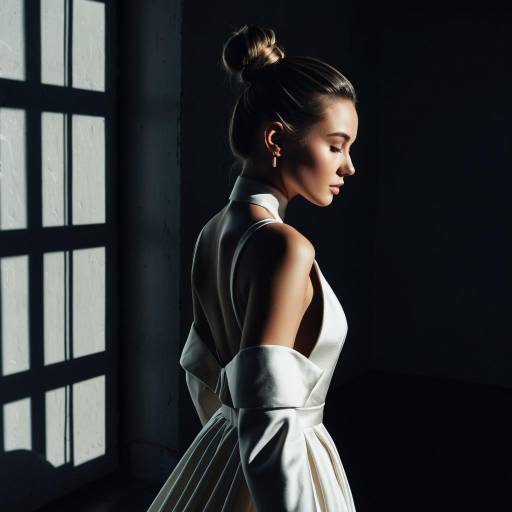 Fashion Model with Sleek Bun and Luxury White Gown Fashion Model with Sleek Bun and Luxury White Gown