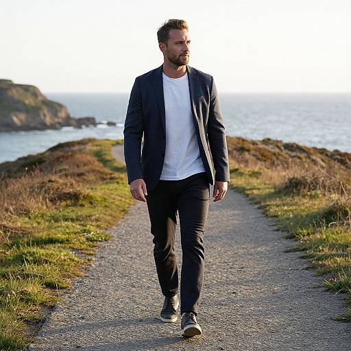 European Man Walking Coastal Path