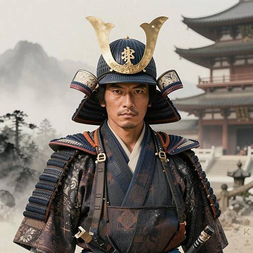 Ancient Samurai Warrior in Traditional Armor