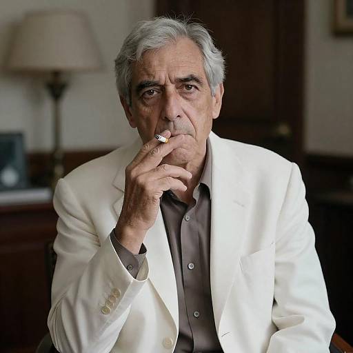 Serious Elderly Man in White Suit