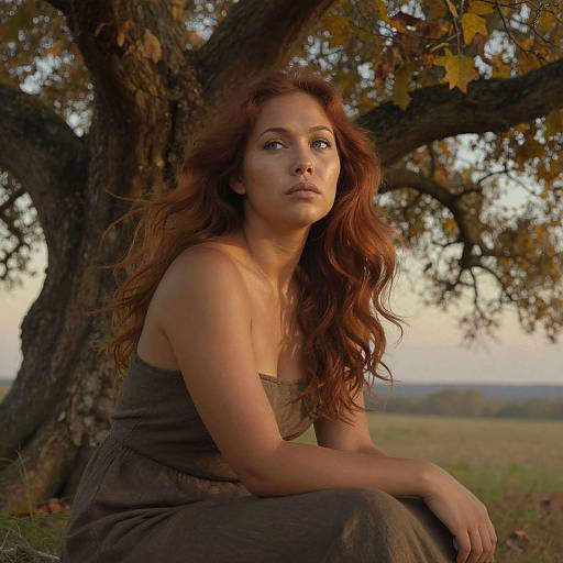 Portrait of Woman Under Autumn Oak Tree