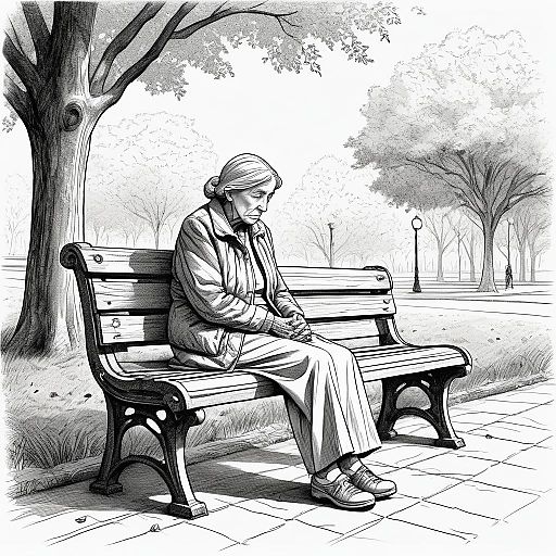 Elderly Woman Sitting on Park Bench