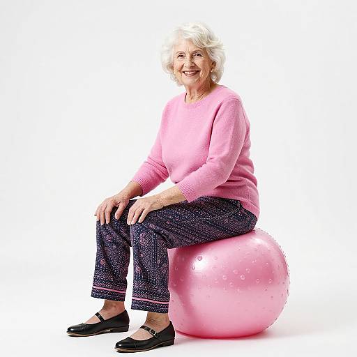 Elderly Woman on Pink Bubble Ball