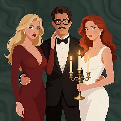 Dramatic Trio Against Marbled Background