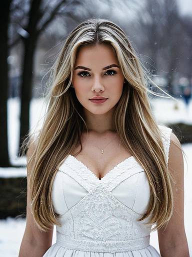Snow Woman in Elegant White Dress