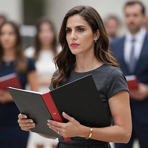 Portrait of a Serious Woman in Gray Dress