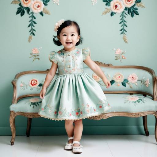 Smiling Toddler Girl in Embroidered Dress