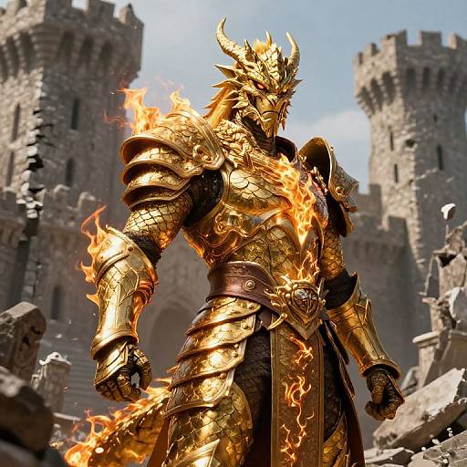 Golden Dragonborn Paladin Warrior Portrait