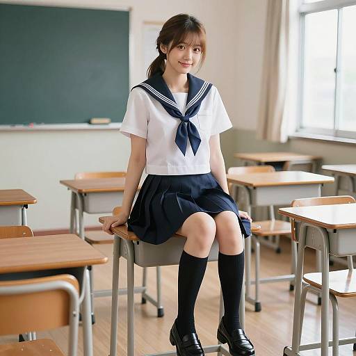 Japanese School Girl in Classroom Setting