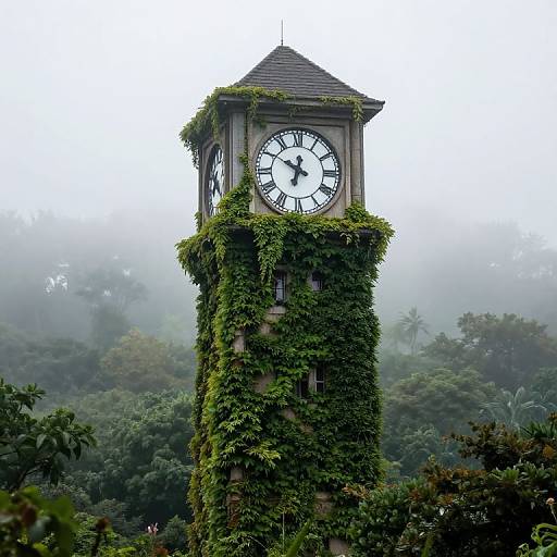 Colossal Clock Tower in Misty Forest
