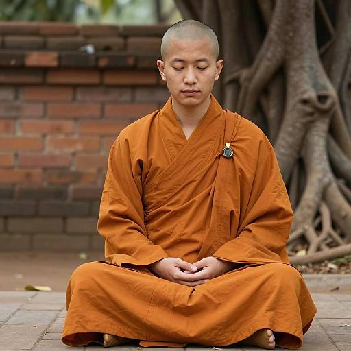 Buddhist Monk Meditating Outdoors