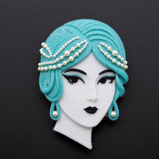 Turquoise Flapper Woman Felt Brooch