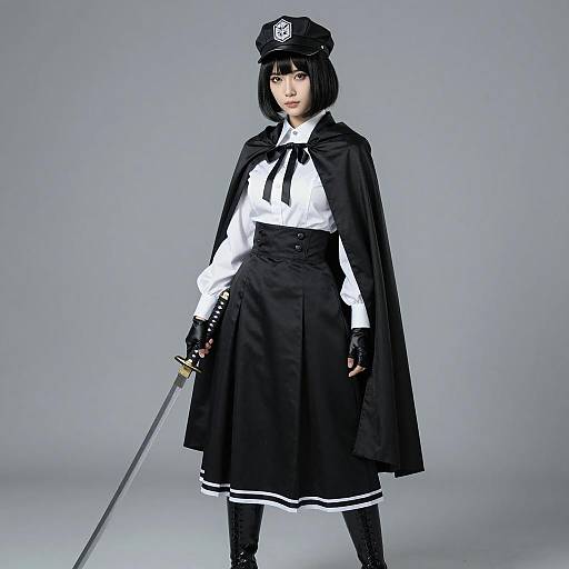 Gothic Asian Woman in Cosplay Attire