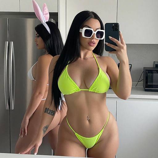 Curvy Woman Neon Bikini Mirror Selfie
