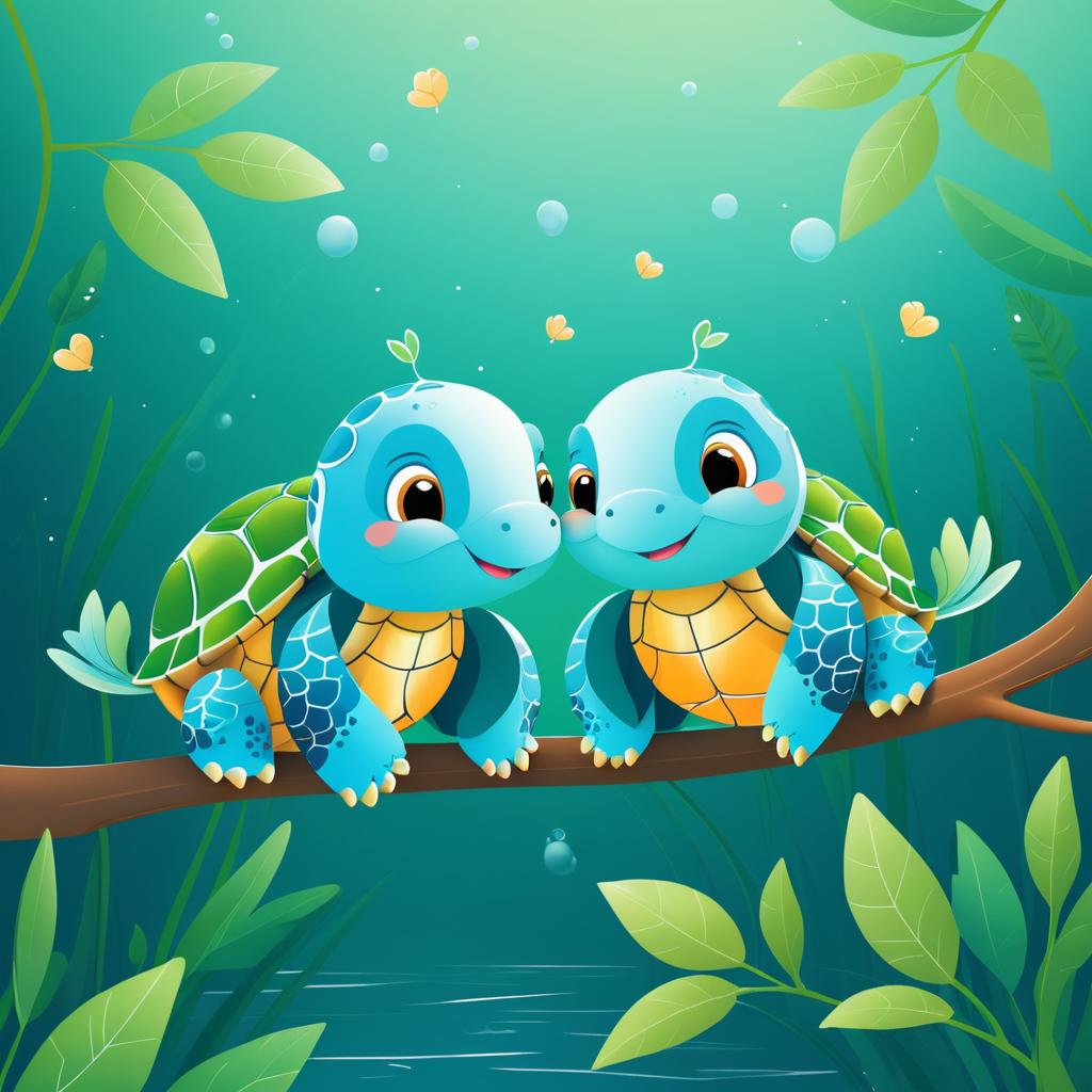 Whimsical Turtles Cuddling on a Branch