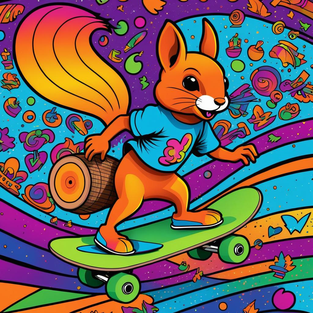 Vibrant Skateboard Squirrel in Surrealism