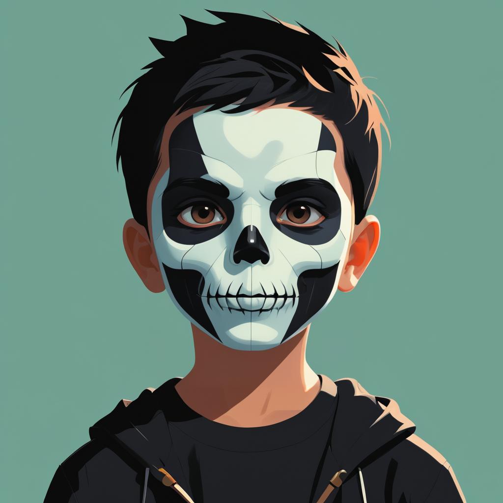 Skull-Painted Boy Comic Portrait Art