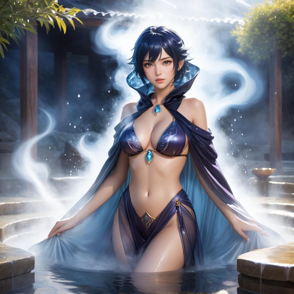 Sultry Sorceress Emerges from Hot Spring