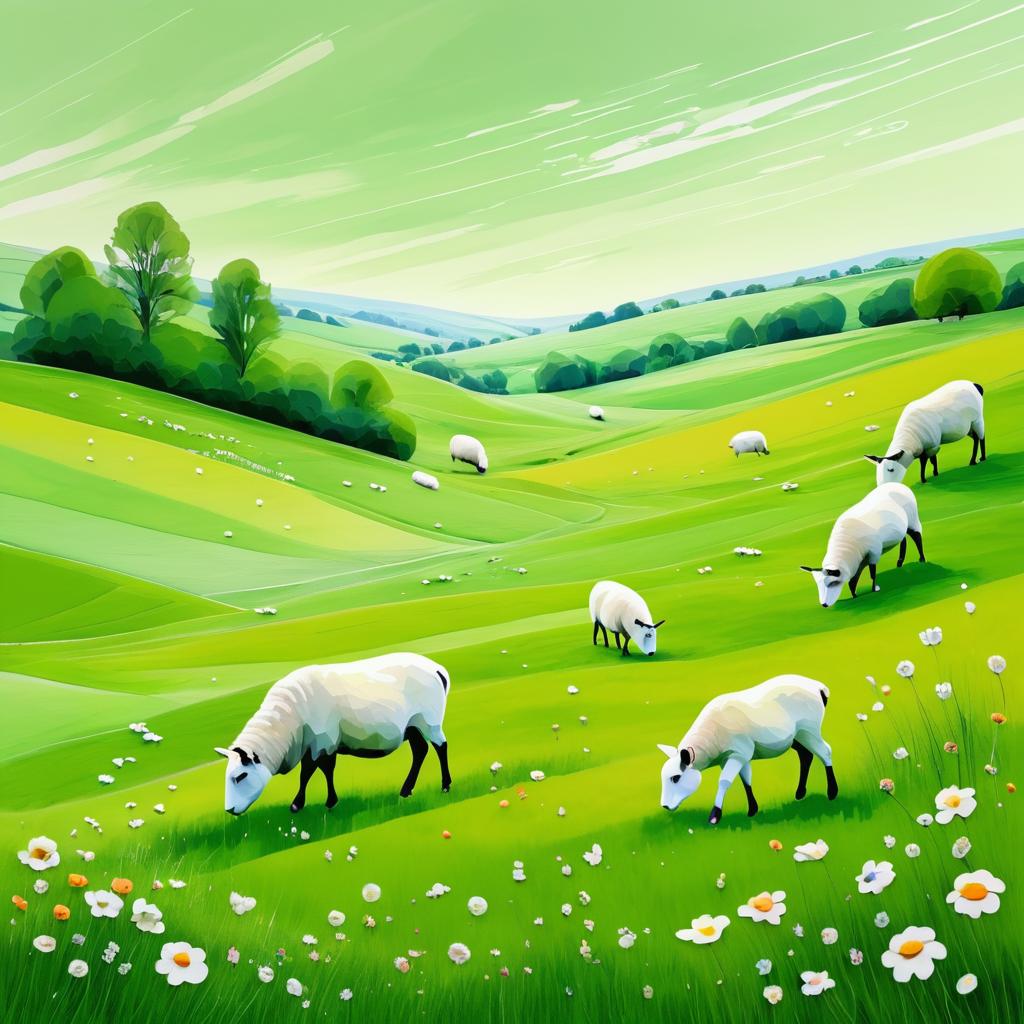 Serene Meadow with Wildlife Illustration