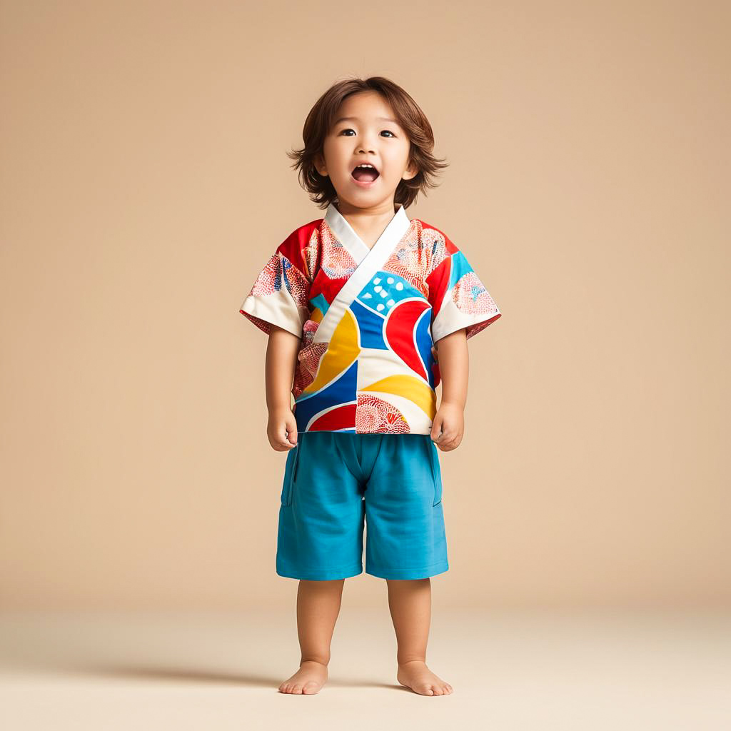 Surprised Child in Colorful Attire