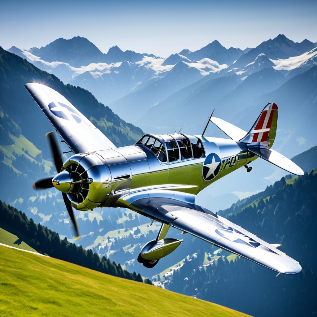 Vintage T-6 Texan Over Alpine Mountains