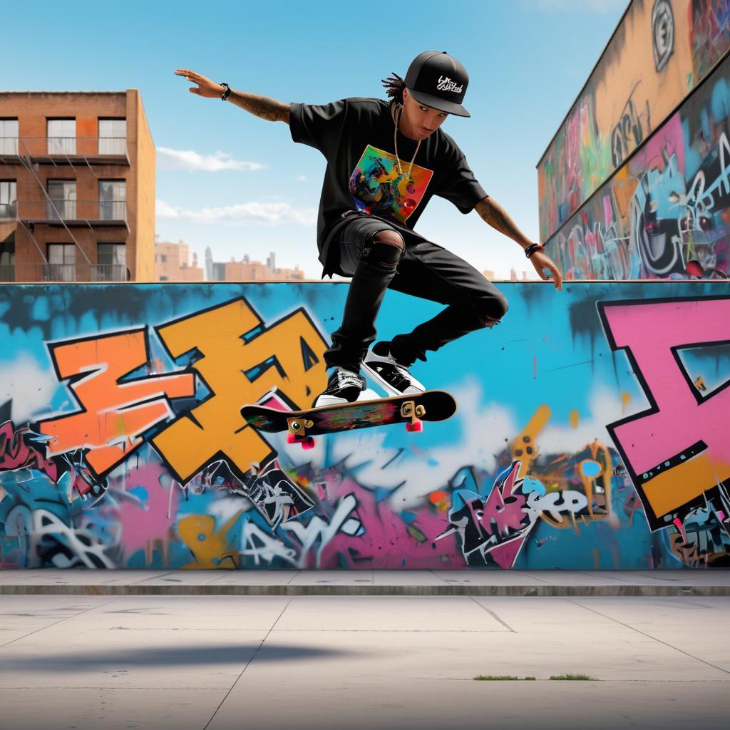 Urban Skateboarding Tricks in Graffiti Art