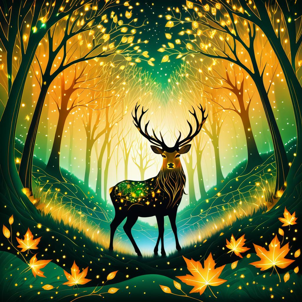 Golden Stag in Mystical Autumn Forest