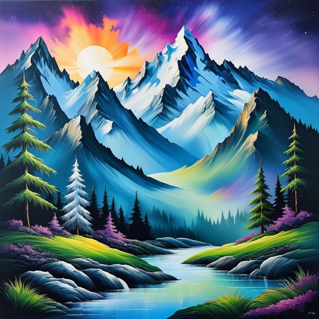 Surreal Acrylic Mountain Landscape by Bob Ross