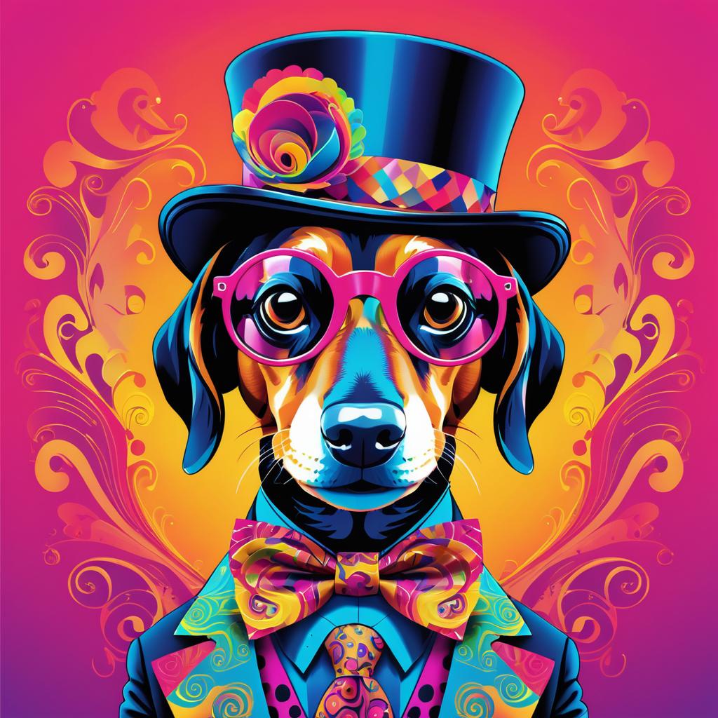 Psychedelic Dachshund in Vibrant Attire