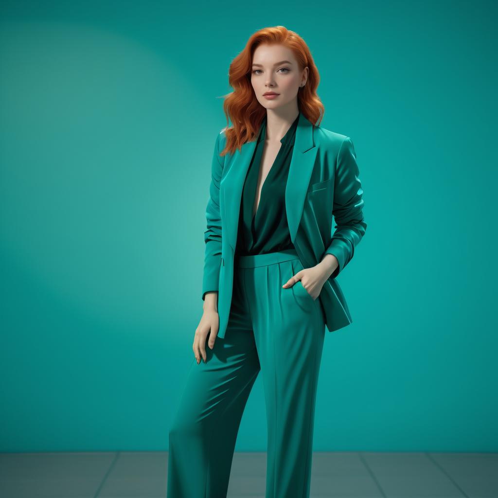 Stylish Ginger Woman with Teal Background