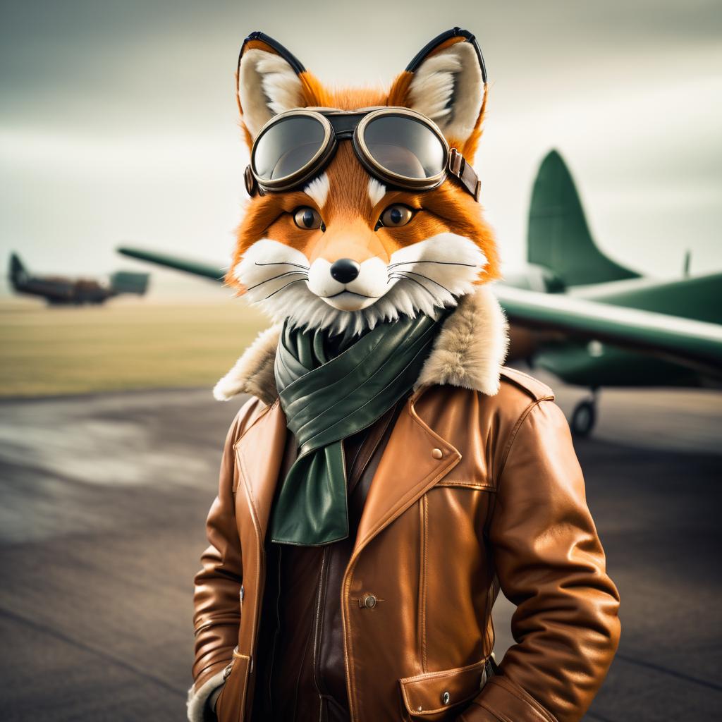 Anthropomorphic Fox Aviator at Airfield