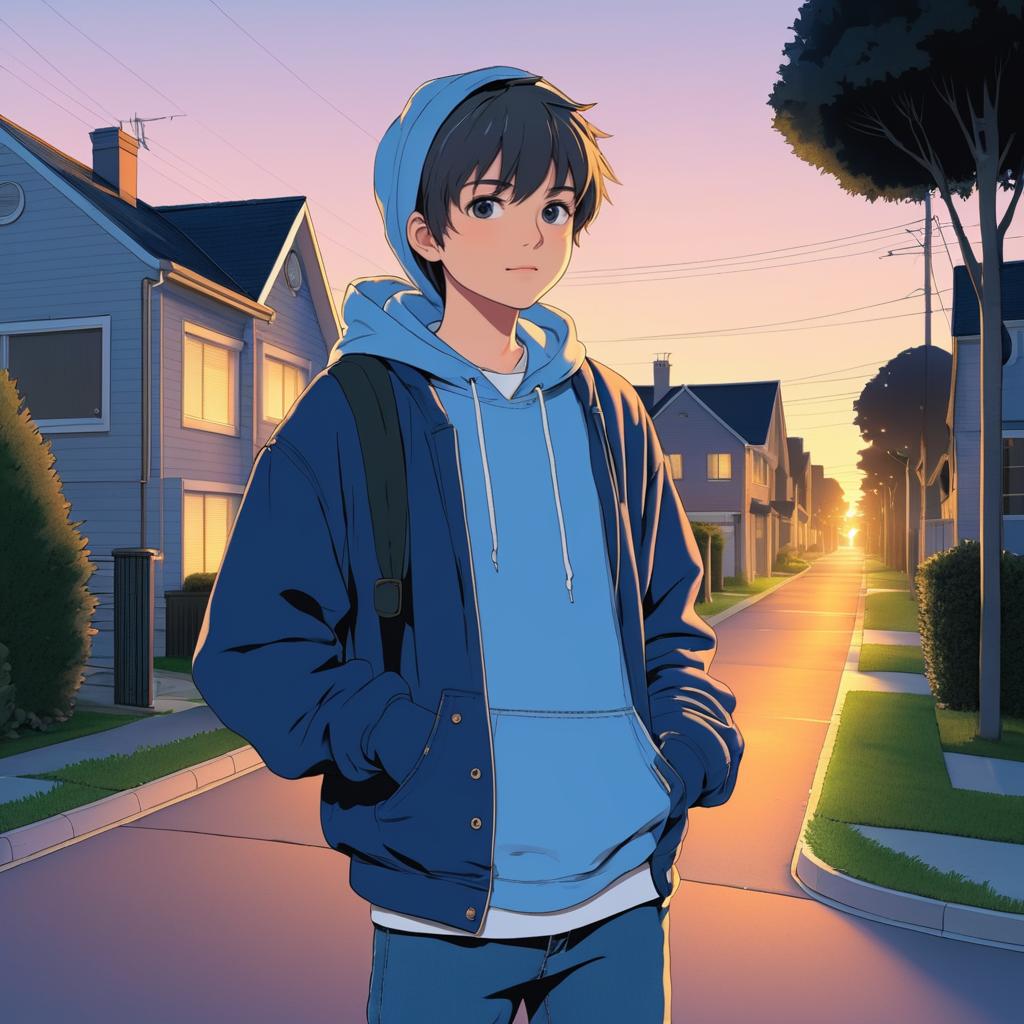 Curious Teenager in Dusk Suburbia