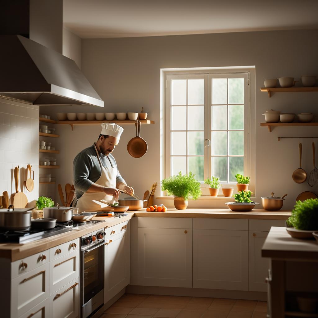 Serene Chef in Cozy Minimalist Kitchen