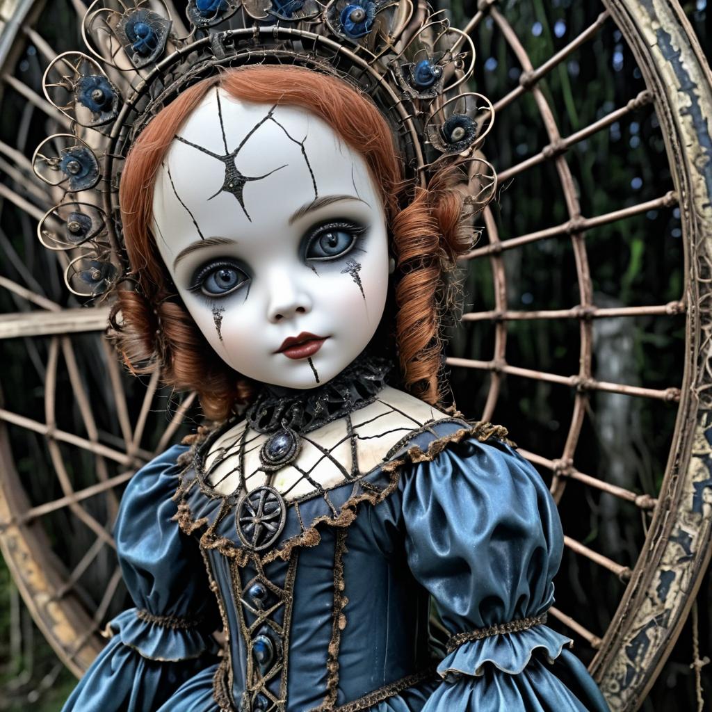 Intricate Haunted Doll in Abandoned Carnival